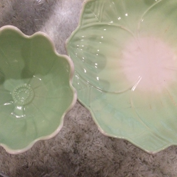 Fire King  Lotus Blossom and Leaf Bowl Plate Snack Set - Picture 9 of 11